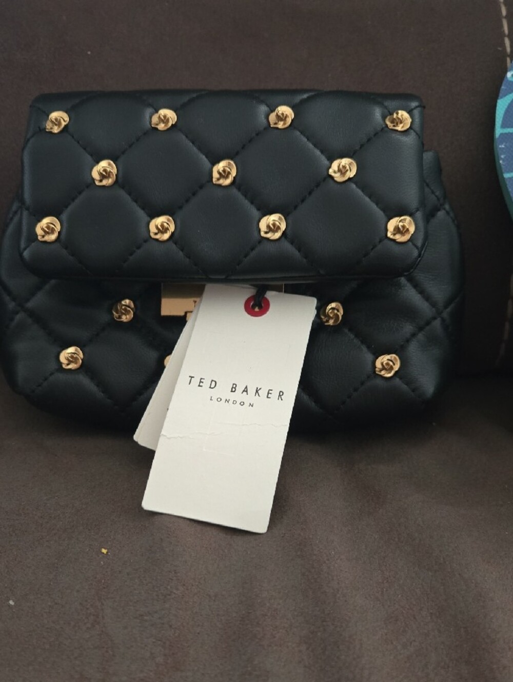 Ted Baker Black Quilted Crossbody with Gold Rosette Studs - Picture 2 of 10